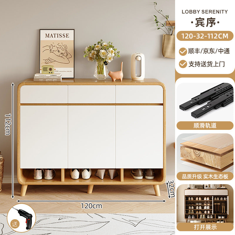 Shoe cabinet household entrance home storage integrated against the wall indoor entrance corridor corridor 2025 explosion solid wood shoe rack