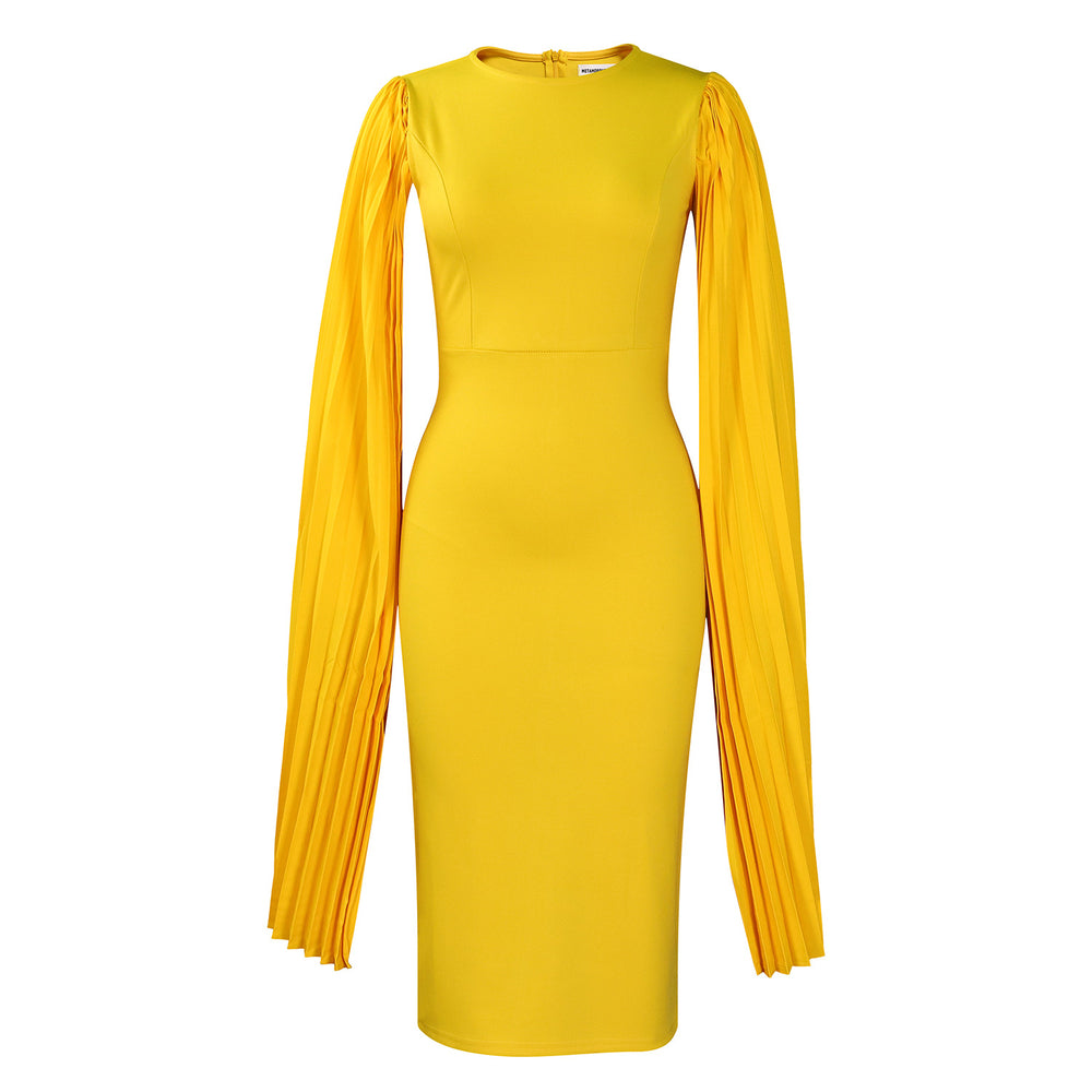 D3303 independent station export women's fashion solid color round neck pleated shawl banquet party evening dress dress