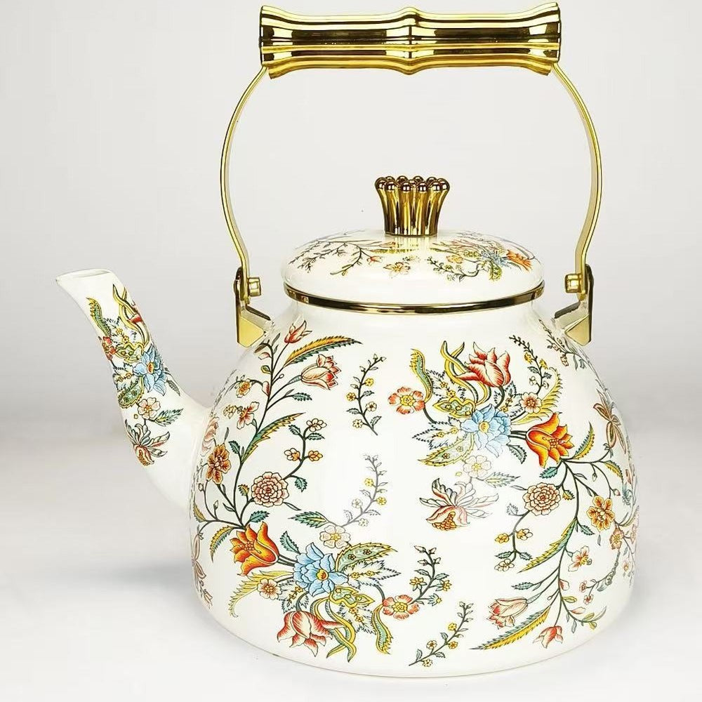 Direct sales manufacturers cross-border hot sale thousands of charming flowers, birds and flowers, rose enamel water kettle, water kettle