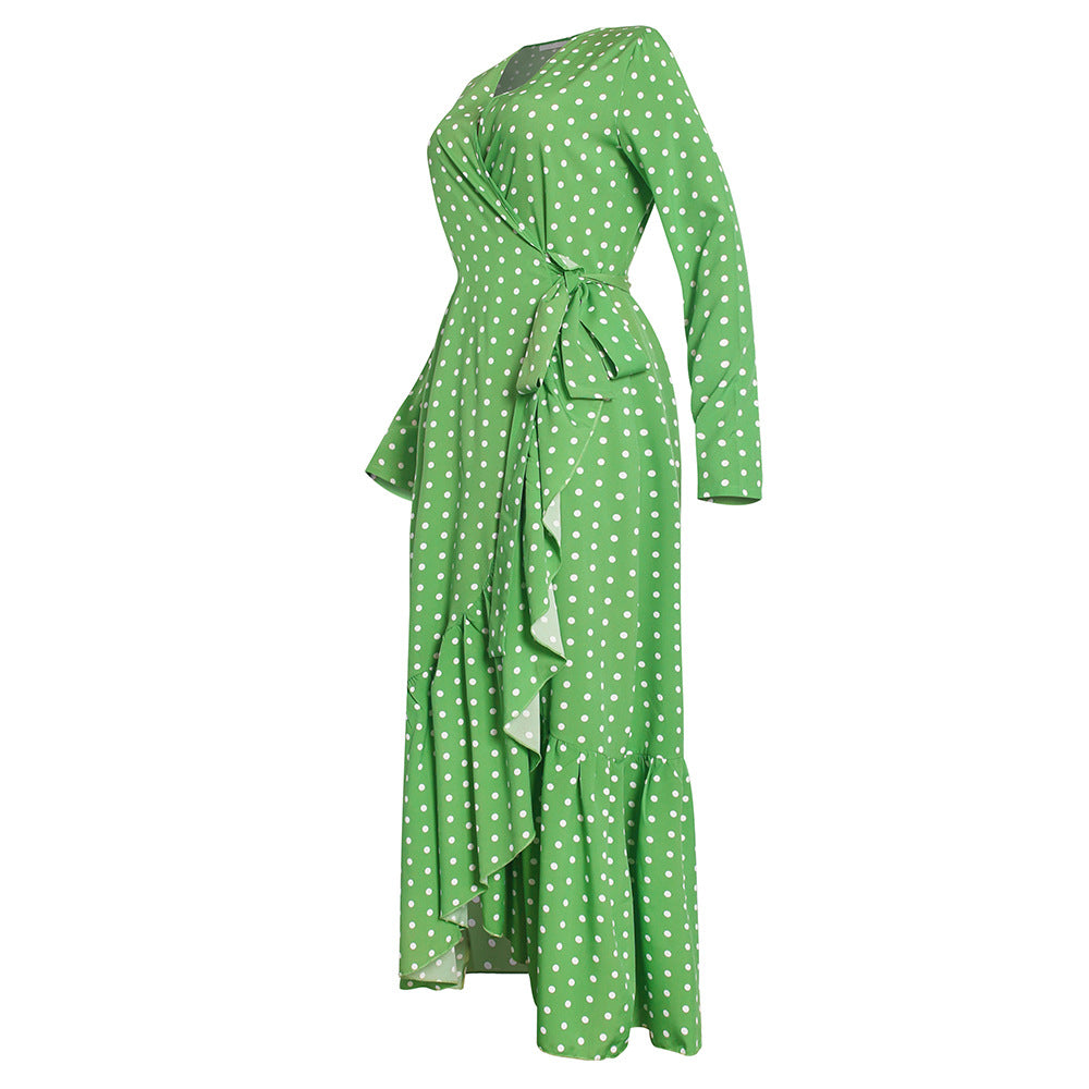 Fashion cross-border supply   african plus size women's clothing polka dot cross belt rufflesdress