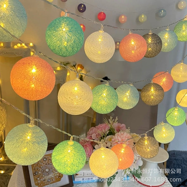 LED cotton thread ball light string stall camping atmosphere light macaron girl heart room decoration lights