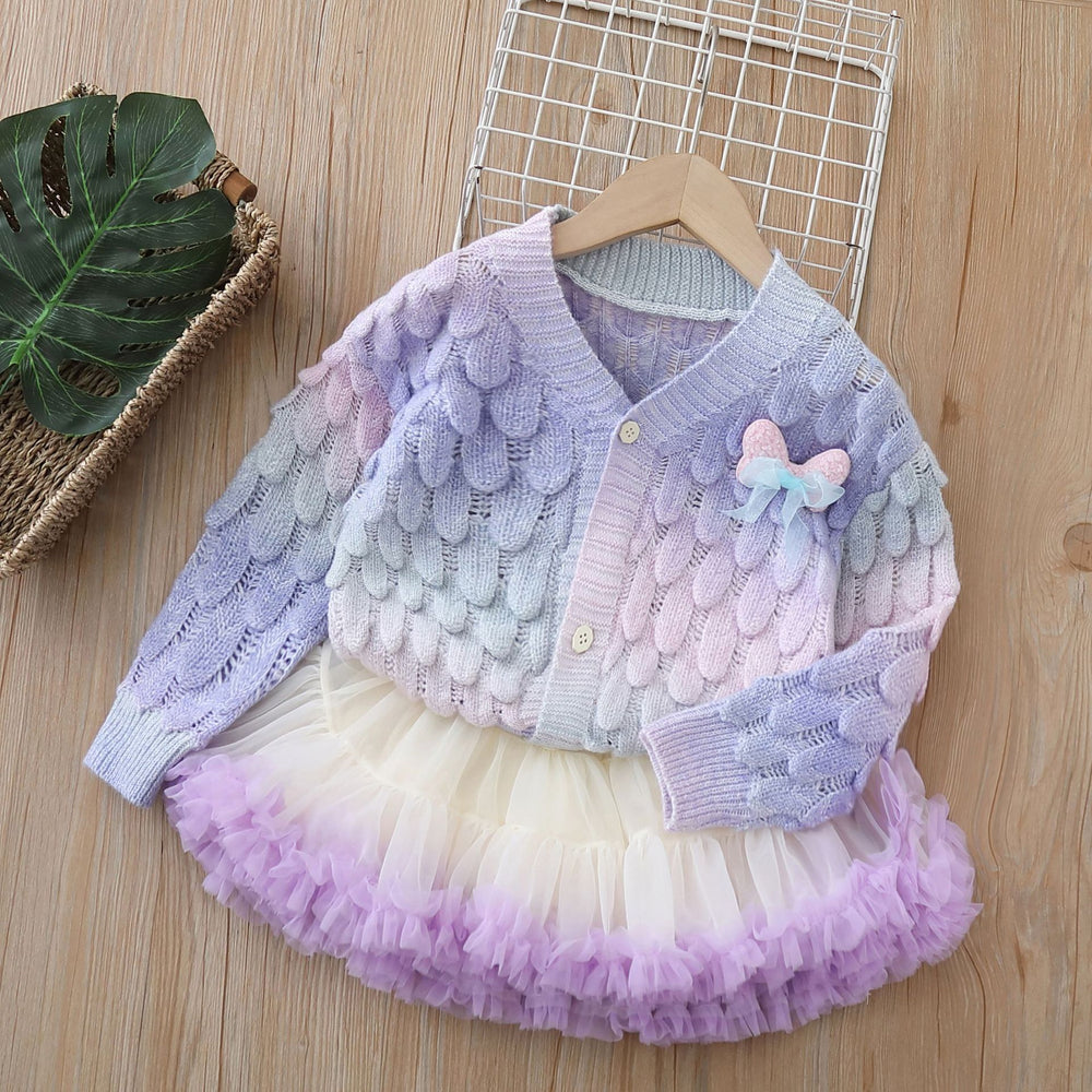 Fall and winternew arrivalgradient colorfulcardigantutu skirtcute princess cardigansuit