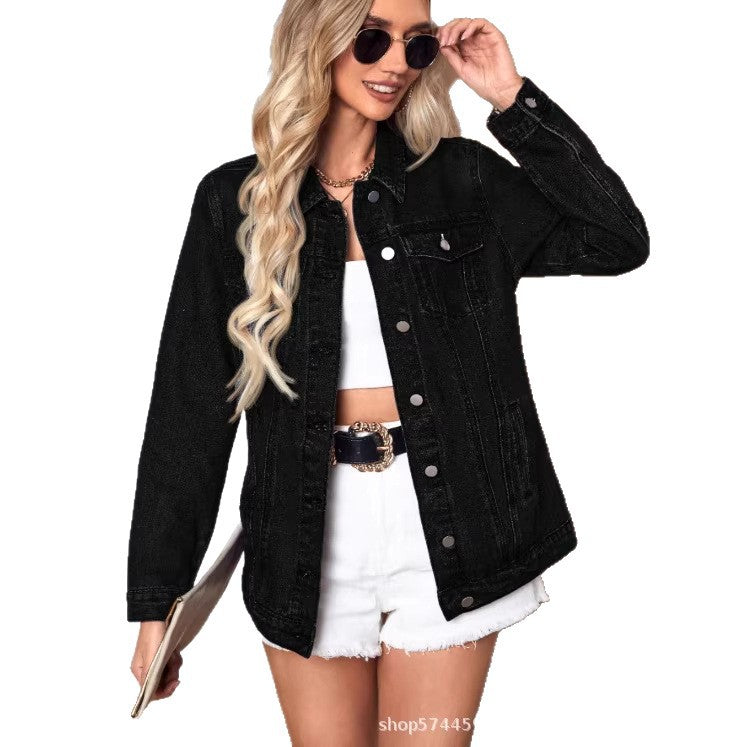 Amazon tiktok pinduoduo export cross-border american retro denim outwear women's classic lapel easiest for match jacket
