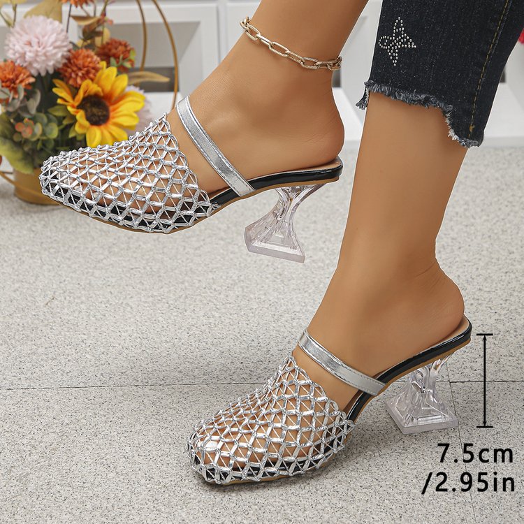 Export cross-border baotou thick heel sandals 2026 summer new arrivalfashioneasiest for matchcut out woven high heel sandals for women