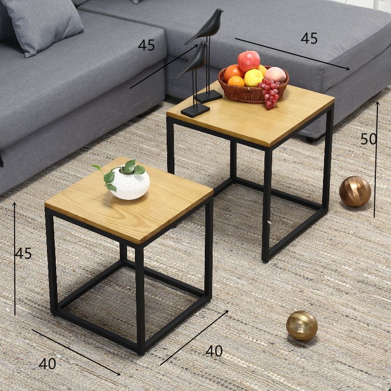 Scandinavian iron art solid wood coffee table small apartment sofa side table casual creative side table dark brown square mother-in-law coffee table