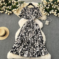 French retro lisianthus dress -  summer new arrival: tie-waist, design-forward, elegant floral chiffon dress