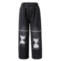 girl jeans black autum ripped letter pants elastic band pants looseloose pants kids pants