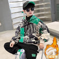 Boys' hooded sweatshirt - spring/autumn style,  new collection, mid-to-large children's autumn/winter collection, boys' autumn apparel, fleece-lined top, trendy brand