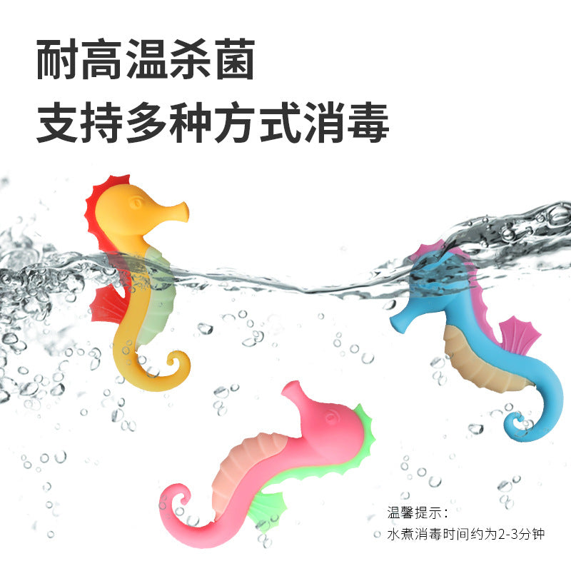Baby hippocampus toothpaste food grade molar glue soft silicone two-color three-dimensional teething toy chewing glue molar