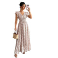 code new arrival  women's original elegancev neck small floral dress waist olive