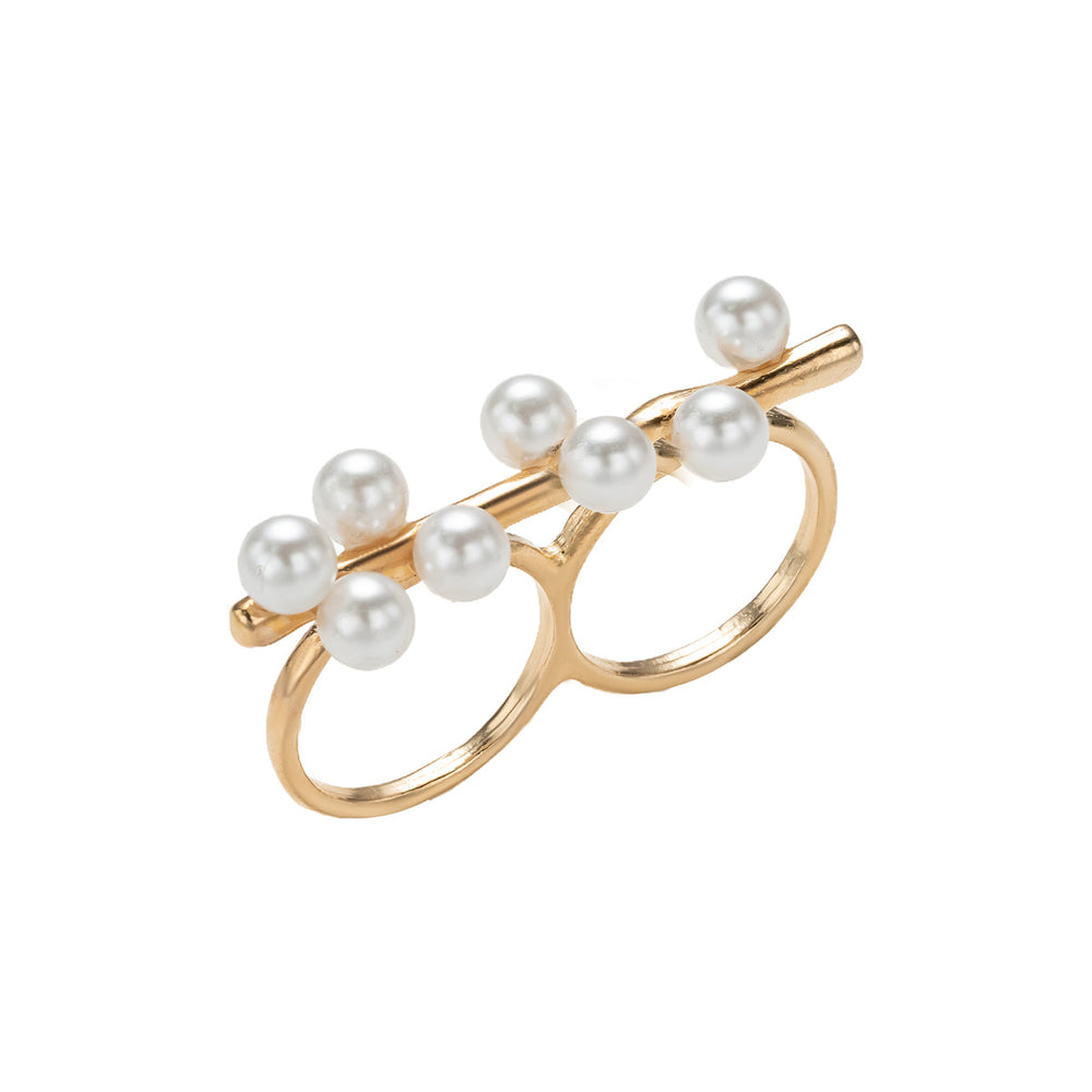 European and american cross-border trendy pearl ring for women, niche design, fashionable and versatile double-layer finger ring jewelry wholesale