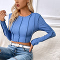 Export cross-border european and american clothing  fall and winter new arrival silmshortcrop top exposed stitching long sleeves t-shirt