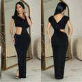 C7061 cross-border   independent station fashionable women's solid color sleeveless deep v dress new arrival