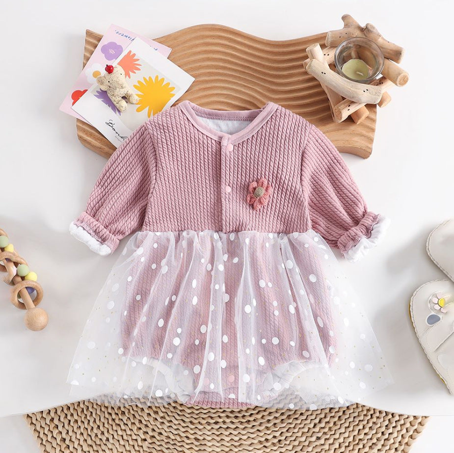 Spring & fall full moon baby girl sweetelegant double-layer one-piece hoodie, western-style princess, 100-day baby outing romper