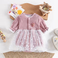 Spring & fall full moon baby girl sweetelegant double-layer one-piece hoodie, western-style princess, 100-day baby outing romper