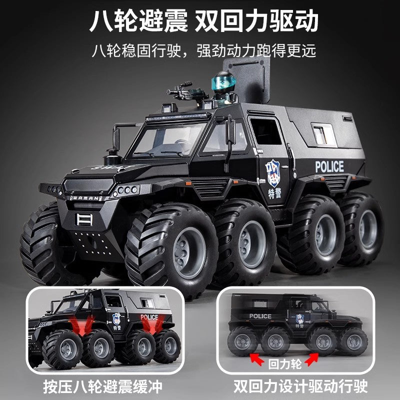 Kids' large-sized toy police car, alloy off-road vehicle, realistic model car, armored swat car, new cross-border product for boys