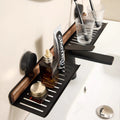 Walnut suction cup bathroom organizer - no drilling required, over-mirror faucet & vanity storage rack