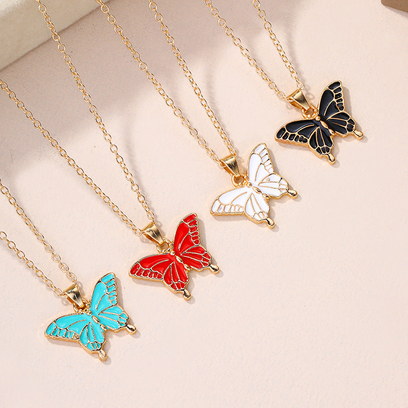 European and american cross-border e-commerce jewelry fashion enamel alloy pendant personalized enamel butterfly necklace autumn new jewelry