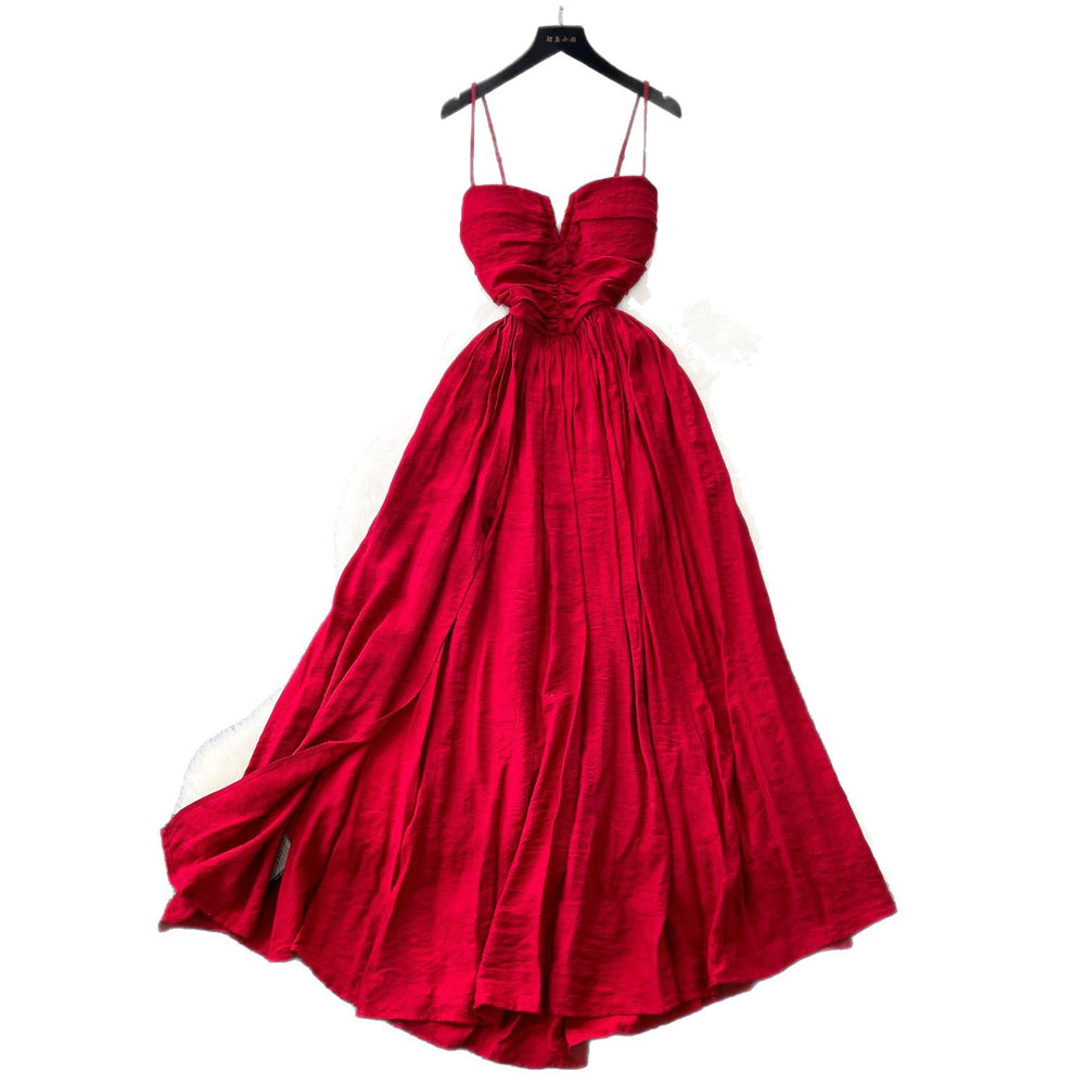 Accessible luxuryfashion suspender dress for women summer sexy backless strap pleated sense of design hot girl long skirt dress