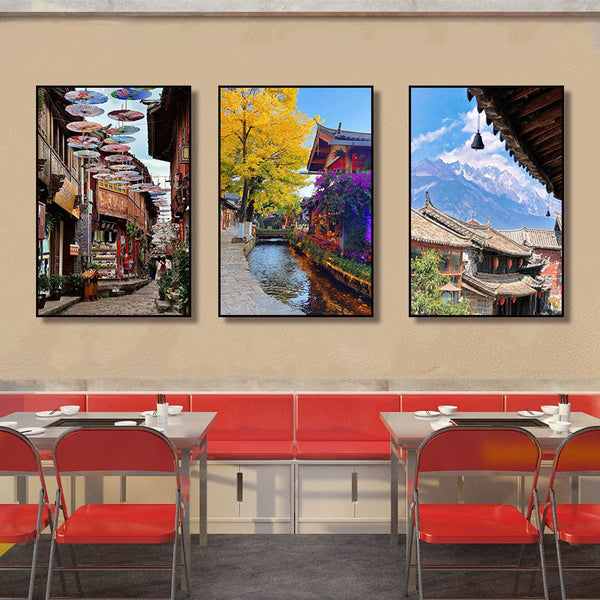 Yunnan food decorative painting Lijiang ancient city Dali landscape architecture hotel wall painting restaurant private room mural