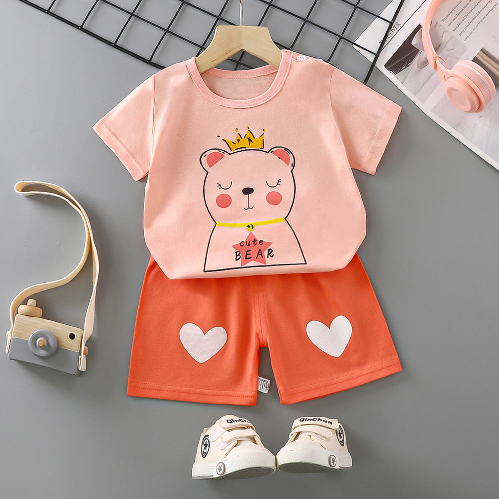 Kids' short-sleeve set: 100% cotton boys' t-shirt & baby summer outfit - girls' shorts, infant clothing, wholesale summer apparel