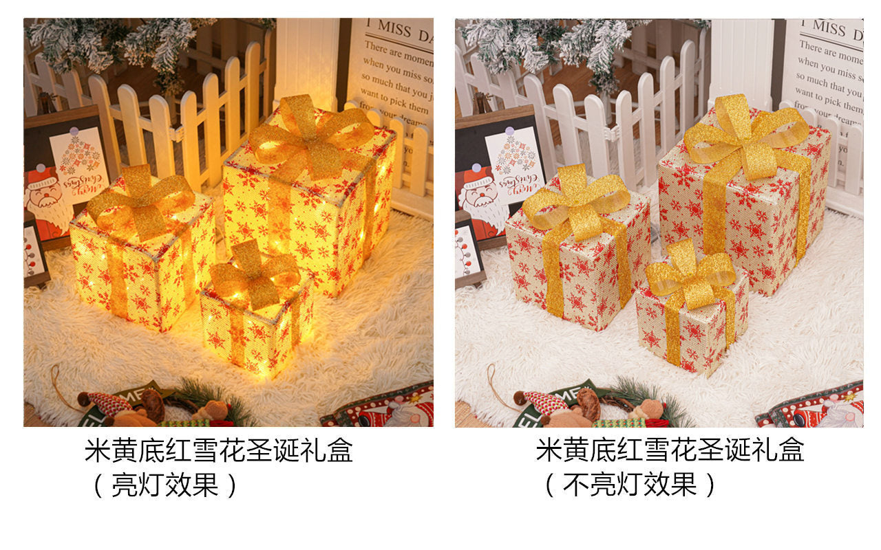 Popular Christmas gift box three-piece Christmas light decoration ambient light ins wind indoor and outdoor flashing ornament