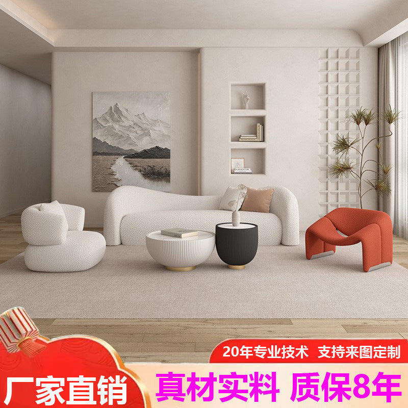 Cream nordic sofa, irregular shape, suitable for small living rooms, modern minimalist style, ideal for beauty salons and rest areas, perfect for compact spaces