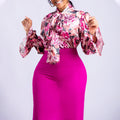 D323 european and american clothing  new fashion printed tie-up long sleeve shirt and midi skirt two-piece set - cross-border
