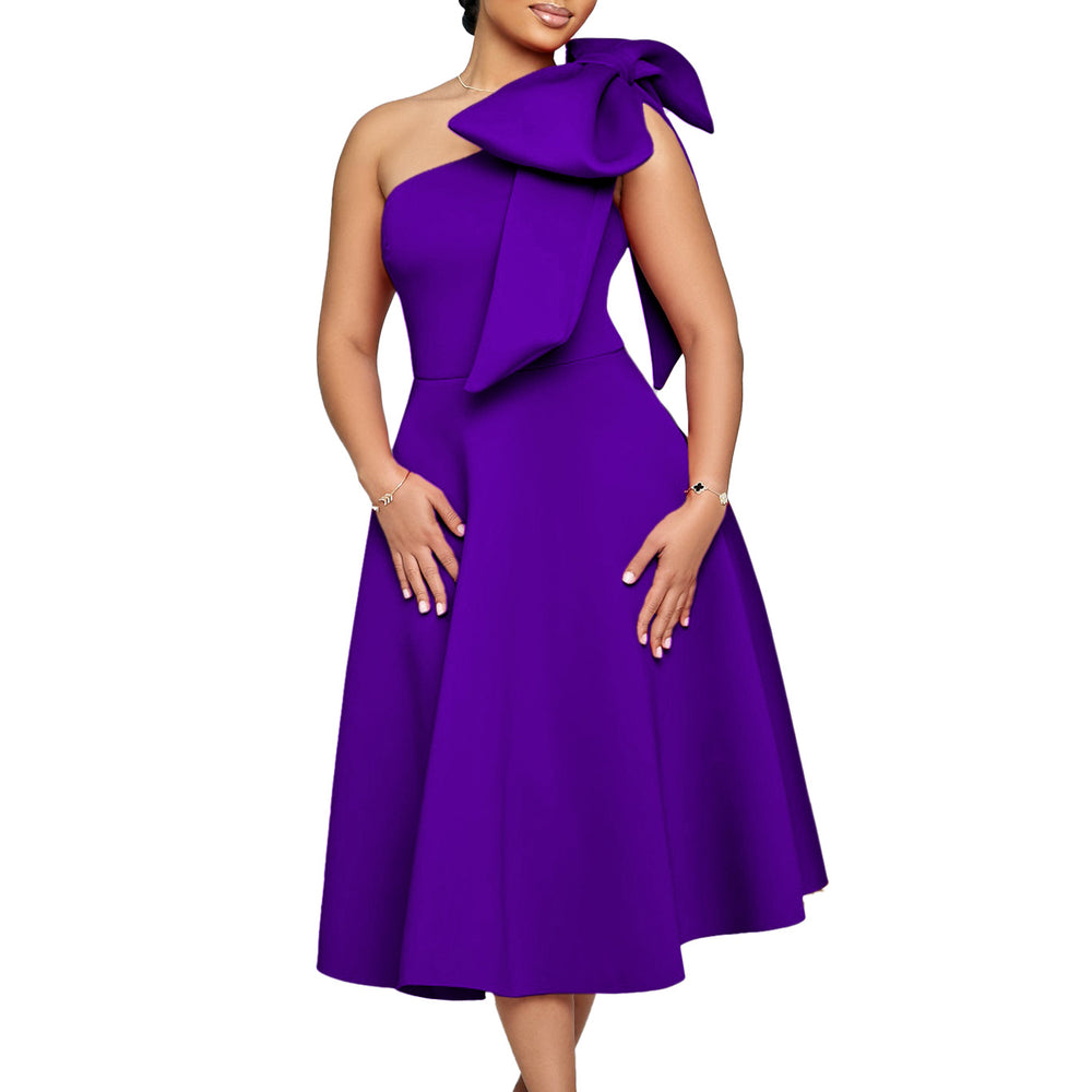 D513  plus size women's summer new fashion one-shoulder bow banquet dress african maxi dress