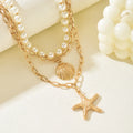 Imitation pearl starfish pendant wholesale european and american cross-border vacation style seaside necklace retro shell necklace jewelry