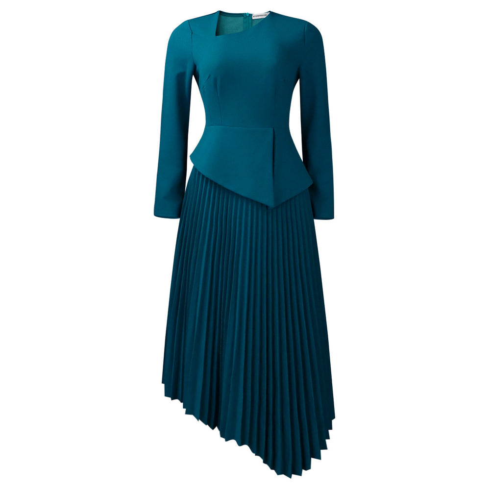 D617 european and american cross-border women's clothing  spring new arrival: elegant asymmetrical neck high-waisted midi dress for export