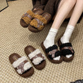 Teddy curl thick sole furry slippers outwear new arrivalfall and winter belt buckle home stuffed cotton slippers women's loafers