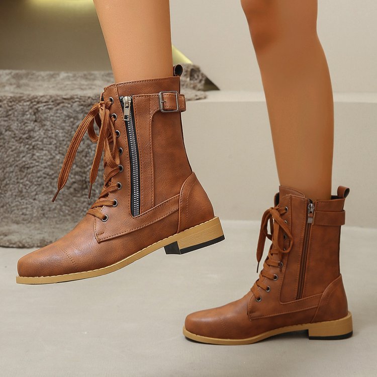 fall and winter roman women's boots cross strap round toe knee socks boots plus sizeflatsstudsbootscasualeasiest for match