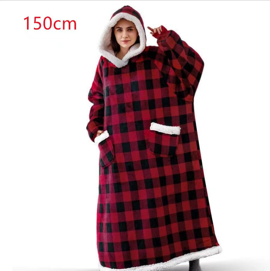 1.8m christmas pajamas women's robe flannel long vertical flap pocket pantshoodie blanket lazy blanket