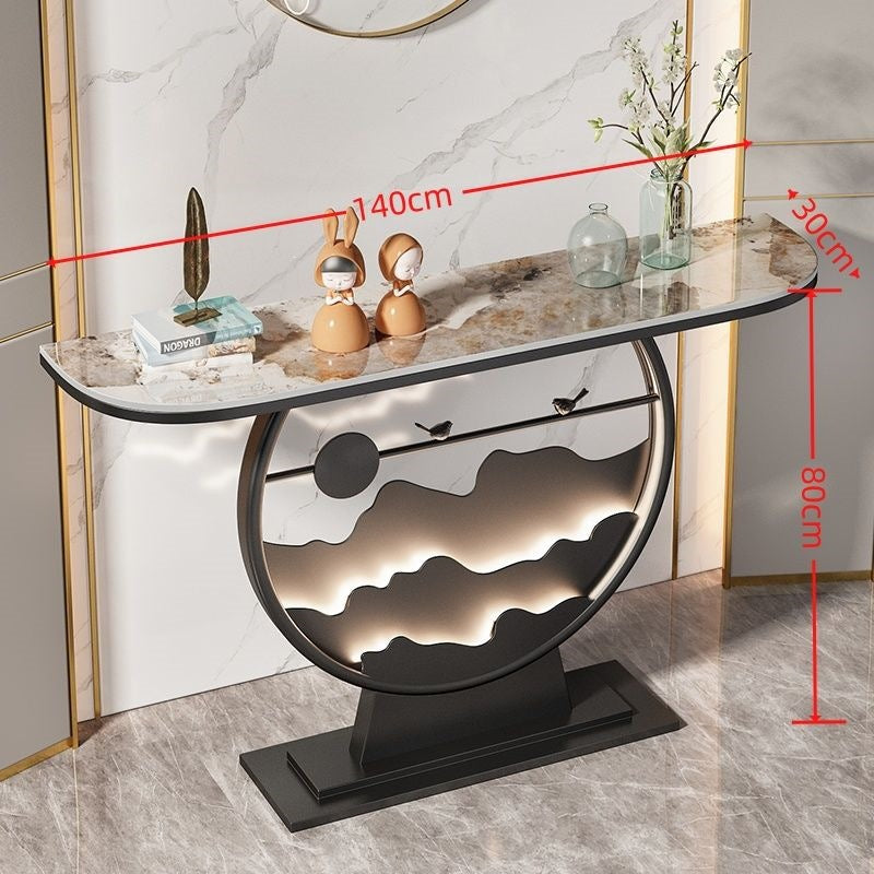 Wall-mounted console table for entryway, home, hallway, with led light strip, rock slab top, new style living room console cabinet for hallway end