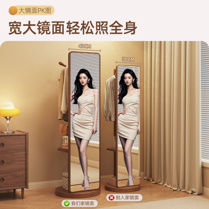 Rotatable solid wood full body floor full-length mirror, high-end sense Internet celebrity bedroom clothes storage coat rack integrated mirror