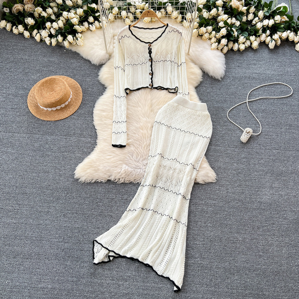Fall and winter lazy style cable stitchsuit skirt for women chicloose high collar pulloversweater tight hip-covering skirt suit