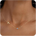 Amazon cross-border foreign trade small side cross necklace single side cross and birthstone necklace jewelry girls birthday gift