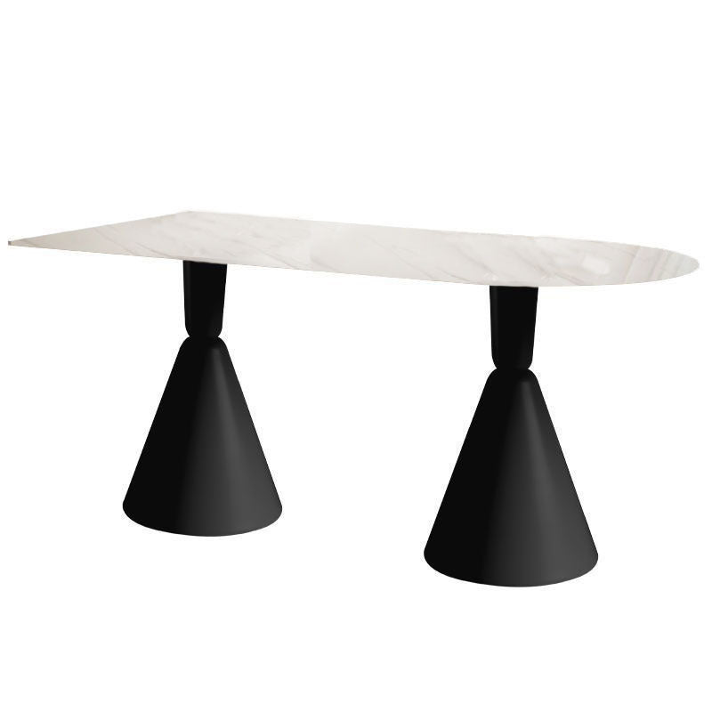 Luxury modern minimalist small apartment home oval dining table french cream style sintered stone dining table and chair set
