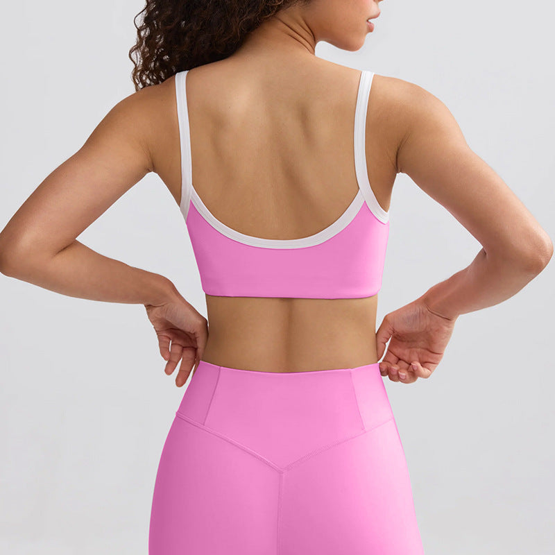 High-waisted, figure-hugging, color-blocked, cross-border camisole, shockproof, push-up, high-waisted, butt-lifting running and fitness shorts yoga set for women