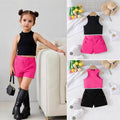 new european and american cross-border girl's summer sleeveless halter top + eyelet shorts two-piece set