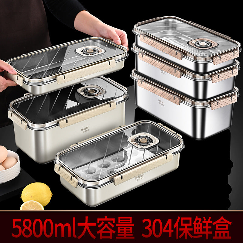 304 stainless steel crisper large capacity fruit bento box with lid food grade sealed refrigerator egg storage box