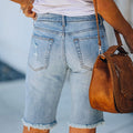 european and american women's clothing  new arrival ripped slimming lookeasiest for match denim washed raw edge 5-point pants