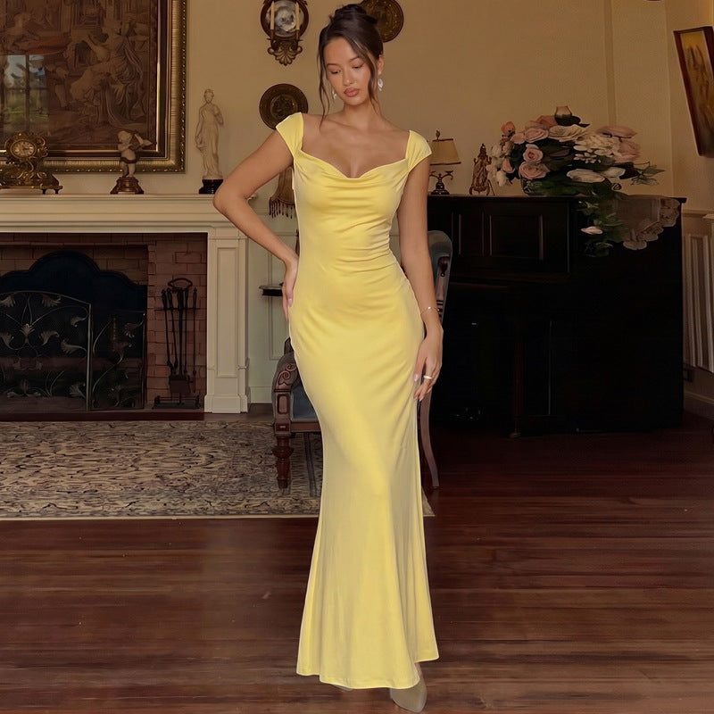 Aliexpress cross-border women's fashion:  summer new arrivals - sexy low-cut sleeveless tie-back open-back maxi dress