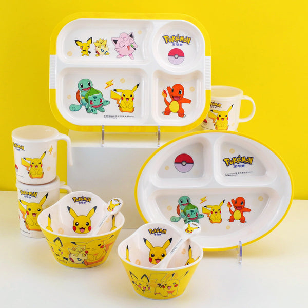 Wuhe Pokémon Pikachu Children's Bowl Baby Plate Cute Grid Cartoon Water Cup Supplementary Food Bowl Household Tableware
