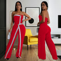 C7205 cross-border   fashion women's sexy bandeau sleeveless backless button jumpsuit