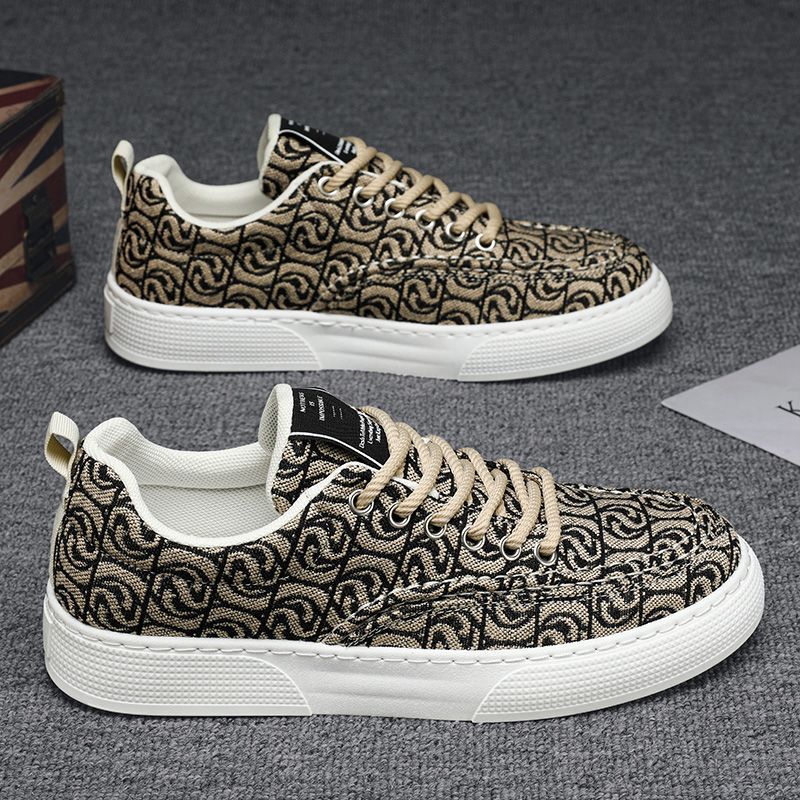 Canvas shoes men's low-top winter2025new arrivalniche style low-top printing sneakers menthick sole sports casualtrendy shoes