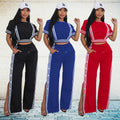 C7255 cross-border   fashion women's wide-leg loose casual pants two-piece set