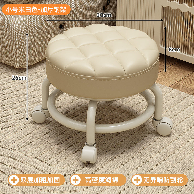 Swivel caster stool, portable shoe-changing stool for doorways, household living room and bedroom rolling stool, low stool with seamless edges, perfect for wiping floors and taking care of kids