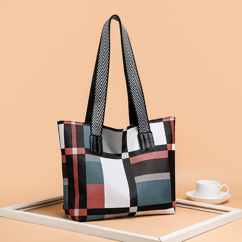 Trendy women's bag new korean style plaid shoulder bag color block large capacity tote bag handbag mom bag